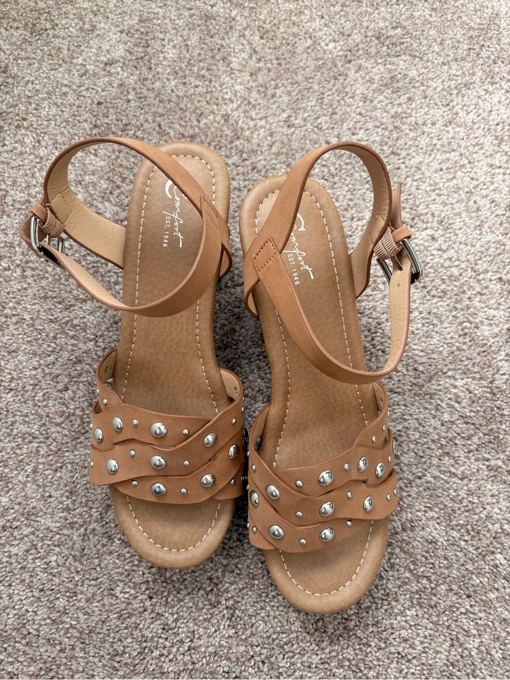 Comfortview Tan Studded Ankle-Strap Sandals